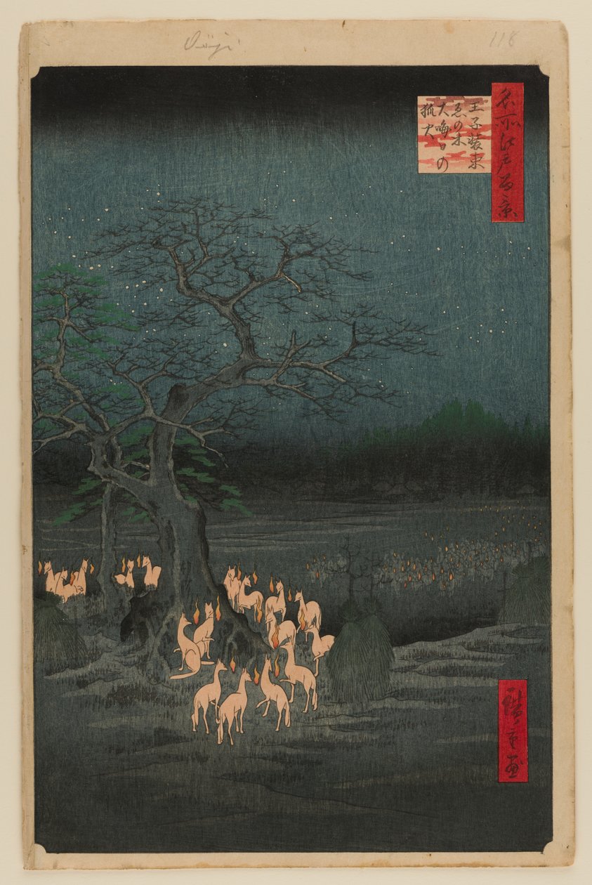 Rævebrande nytårsaften ved det skiftende træ, Oji af Ando or Utagawa Hiroshige