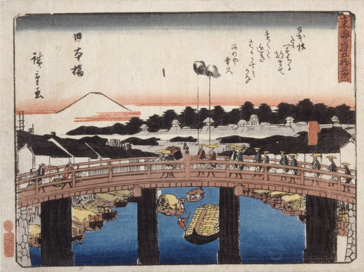 Nihonbashi (træblok i farver) af Ando or Utagawa Hiroshige