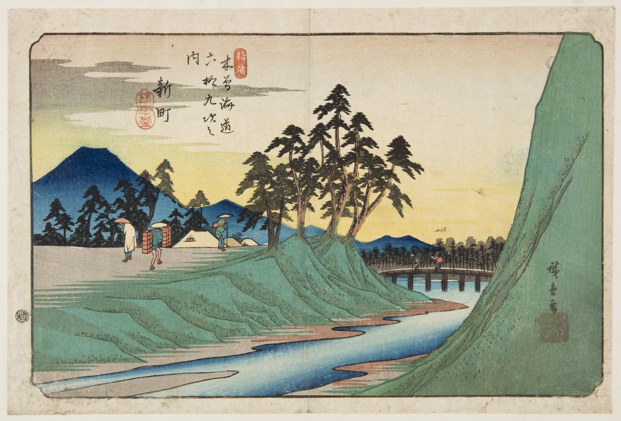 nr. 12, Shinmachi (farvet træbloktryk) af Ando or Utagawa Hiroshige