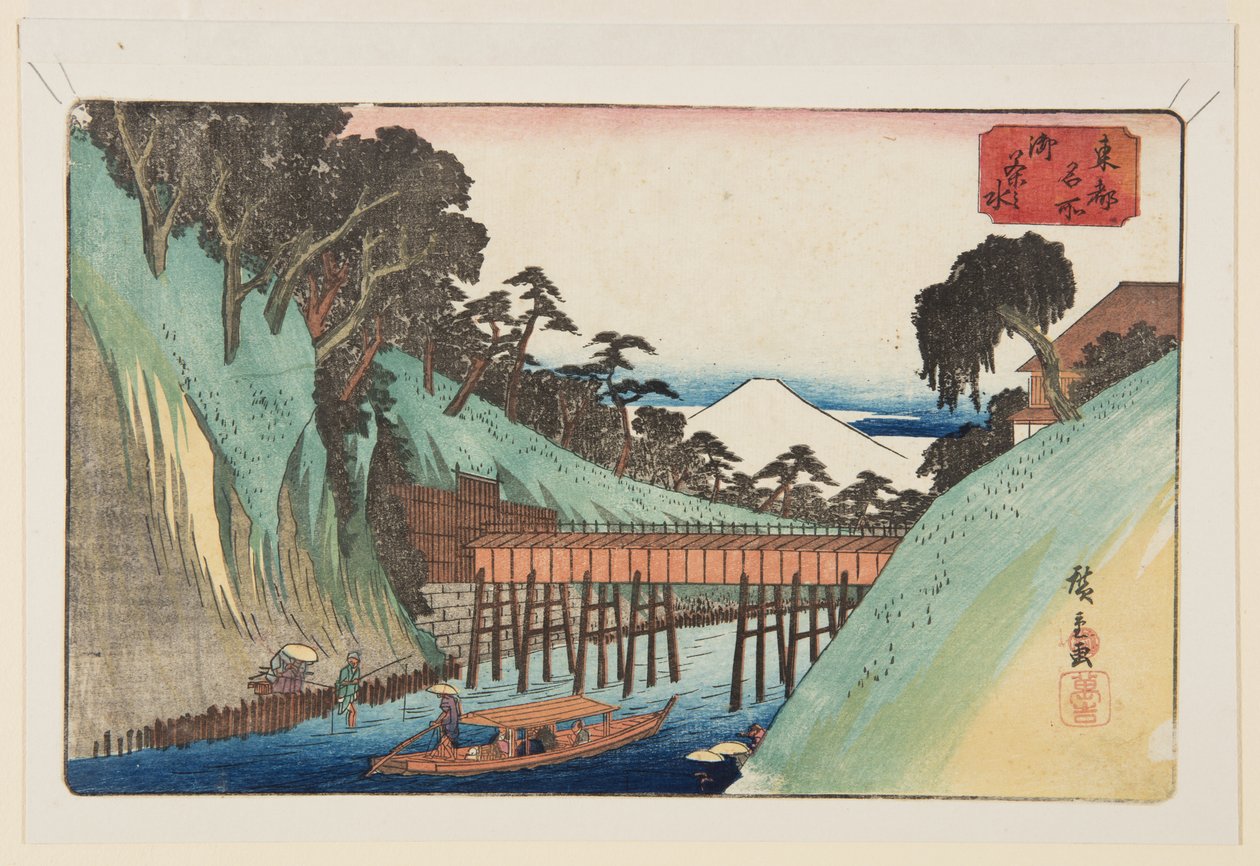 Ochanomizu (træblok i farver) af Ando or Utagawa Hiroshige