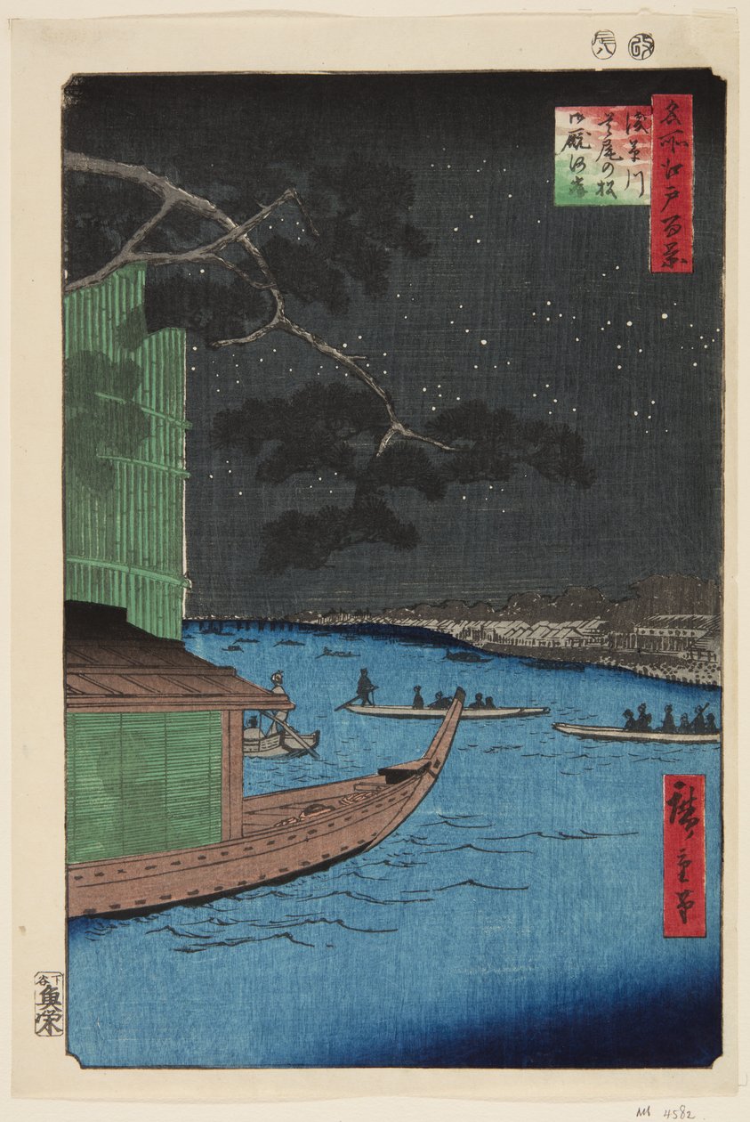 Pine f Sutto s Proposal d Umaya, Asakusa-floden (Asakusa-flodens forsvarsfyrhest og sult) af Ando or Utagawa Hiroshige
