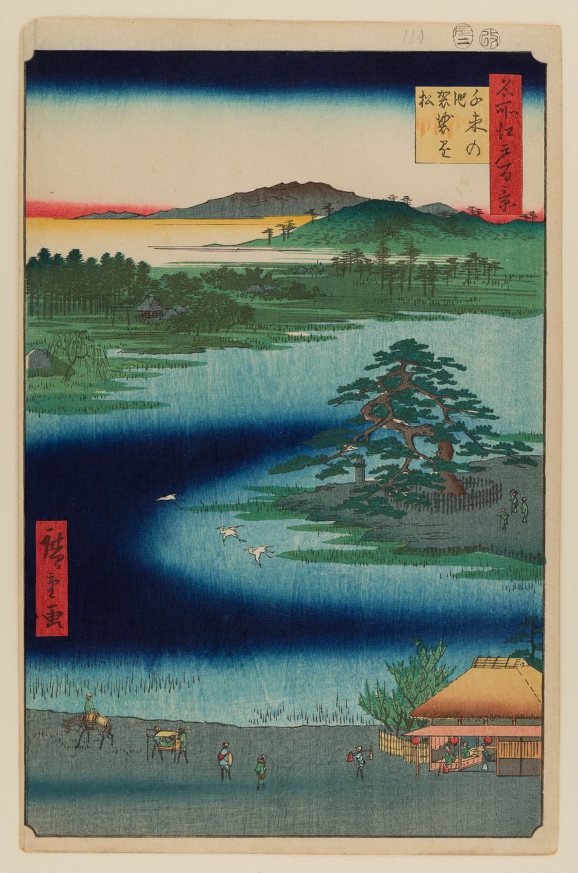 Robe-hængende fyr, Senzoku-dammen af Ando or Utagawa Hiroshige