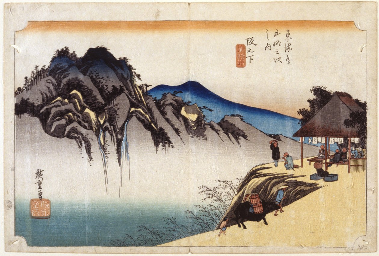 Sakanoshita (farvet træsnit) af Ando or Utagawa Hiroshige