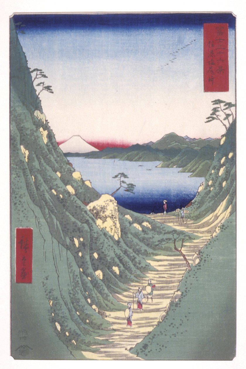 Shiojiri Pass i Shinano-provinsen (Shinano Shiojirit?ge) (træbloktryk i farver) af Ando or Utagawa Hiroshige