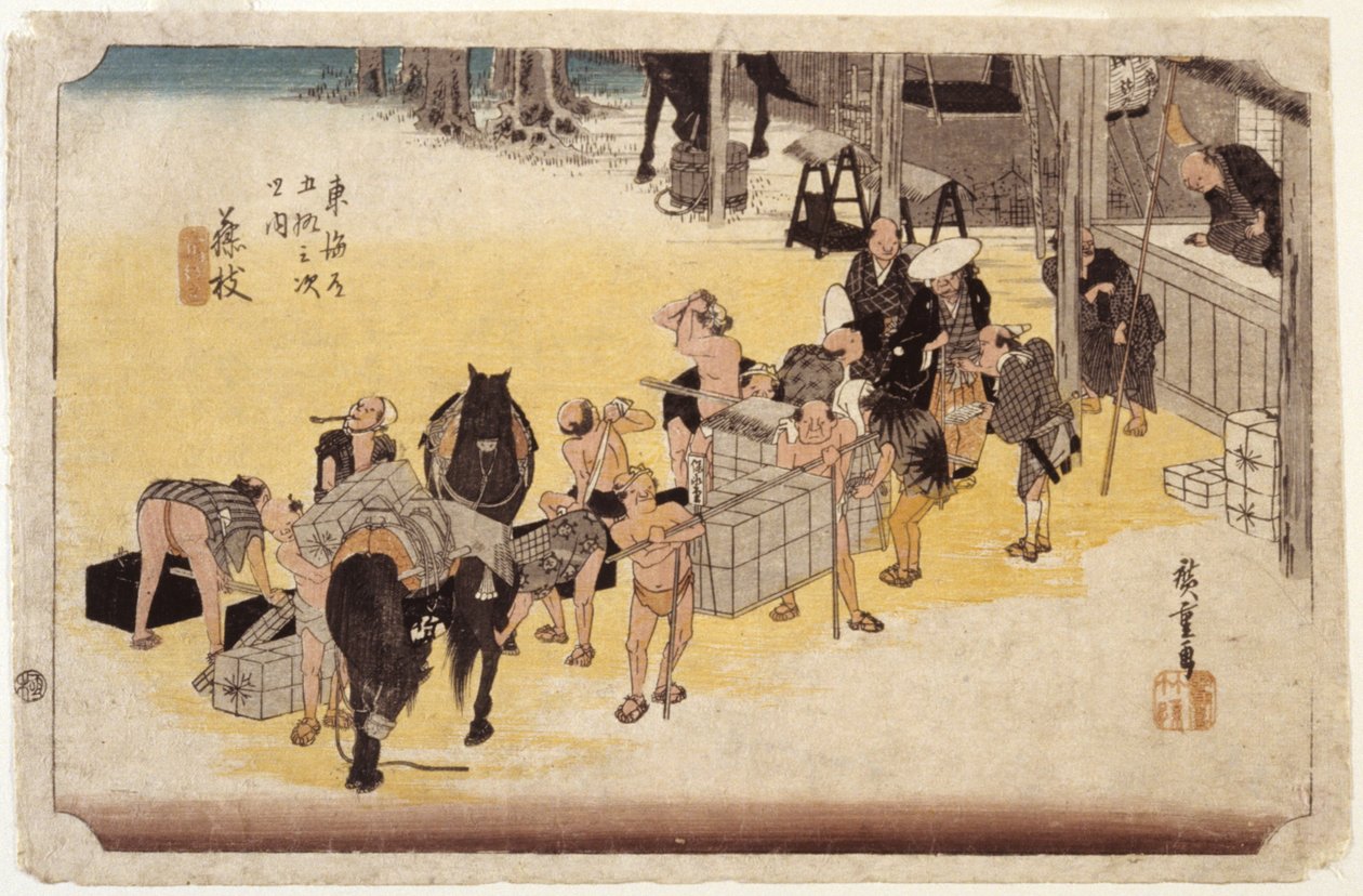 Station 23, Fujieda (træbloktryk i farver) af Ando or Utagawa Hiroshige