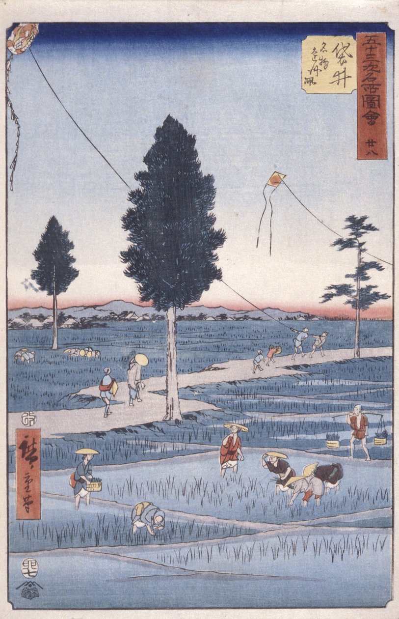 Station 28, Fukuroi (træblok i farver) af Ando or Utagawa Hiroshige