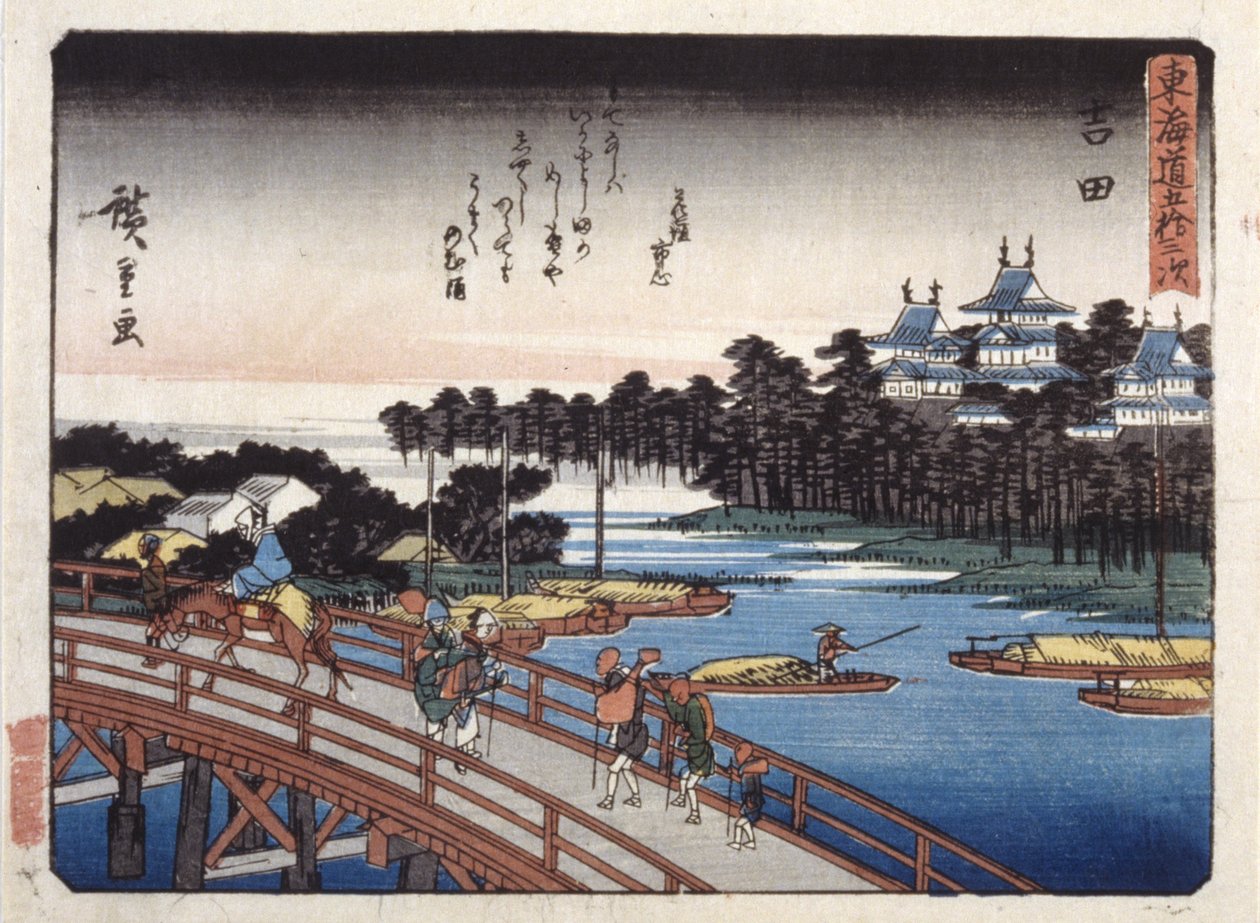 Station 35, Yoshida; Kyoka Tokaido Series (colour woodblock print) af Ando or Utagawa Hiroshige