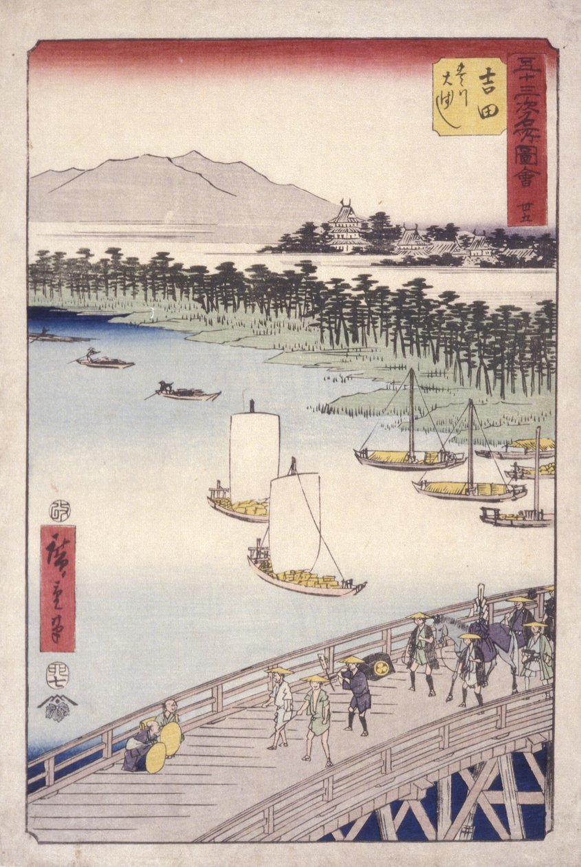 Station 35, Yoshida; Kyoka Tokaido Series (colour woodblock print) af Ando or Utagawa Hiroshige