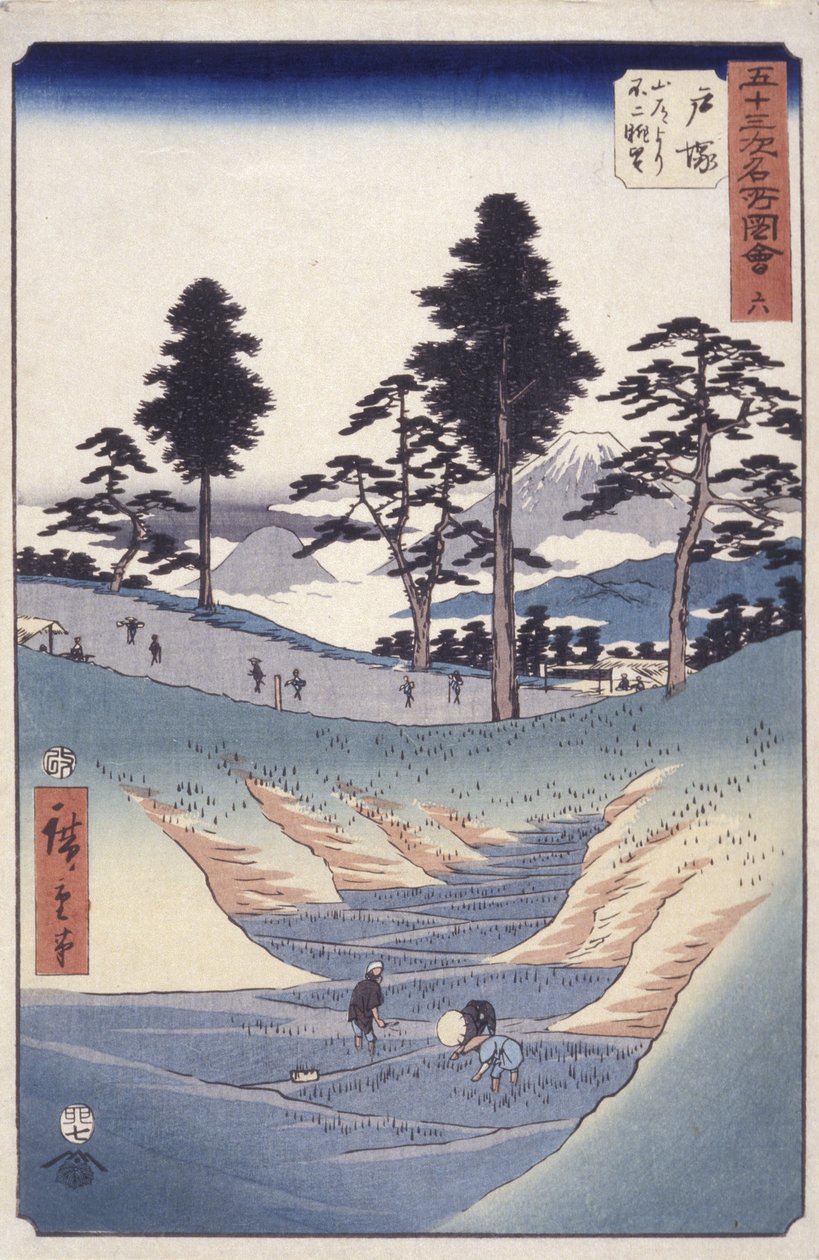 Station 6, Totsuka (træbloktryk) af Ando or Utagawa Hiroshige