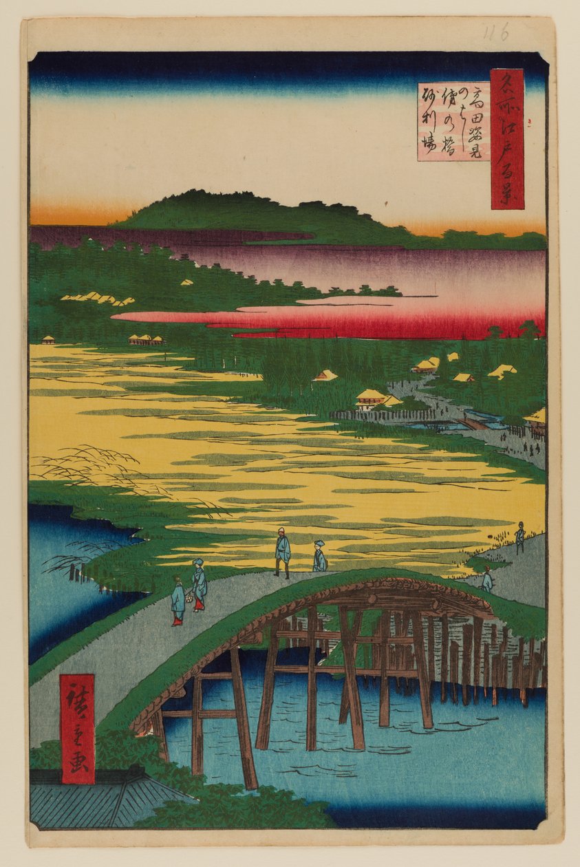 Sugatami Bridge, Omokage Bridge og Jariba ved Takata af Ando or Utagawa Hiroshige