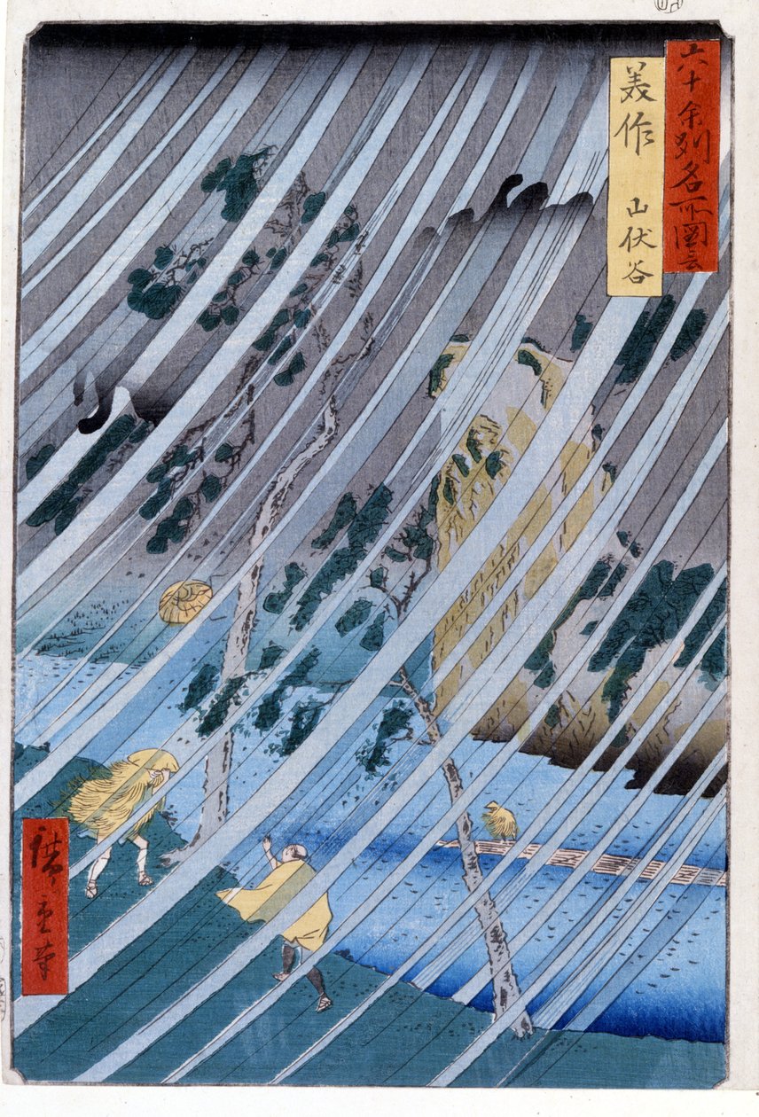 The Wizard Hermits in the Yamabushi Valley in Mimasaka, 1855. Prints by Katswshikadani af Ando or Utagawa Hiroshige