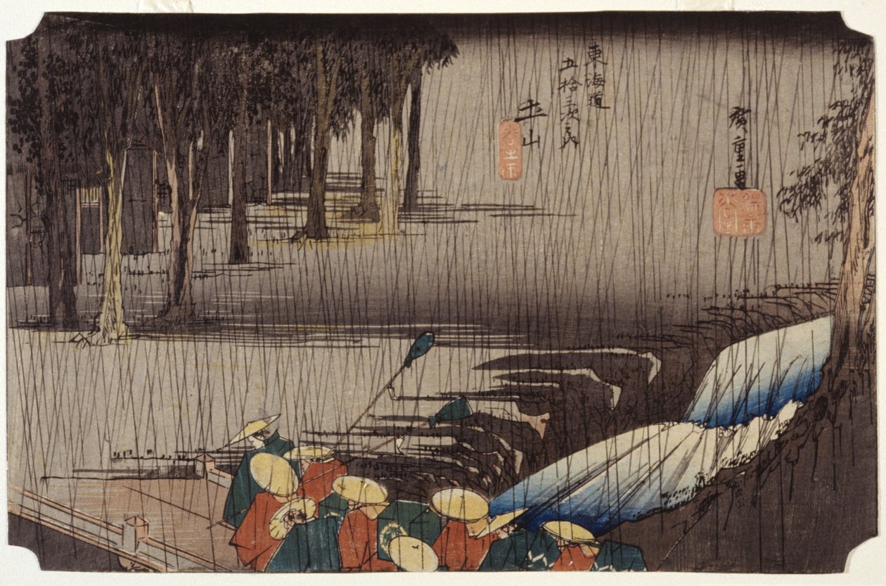 Touchiyama i forårsregn af Ando or Utagawa Hiroshige
