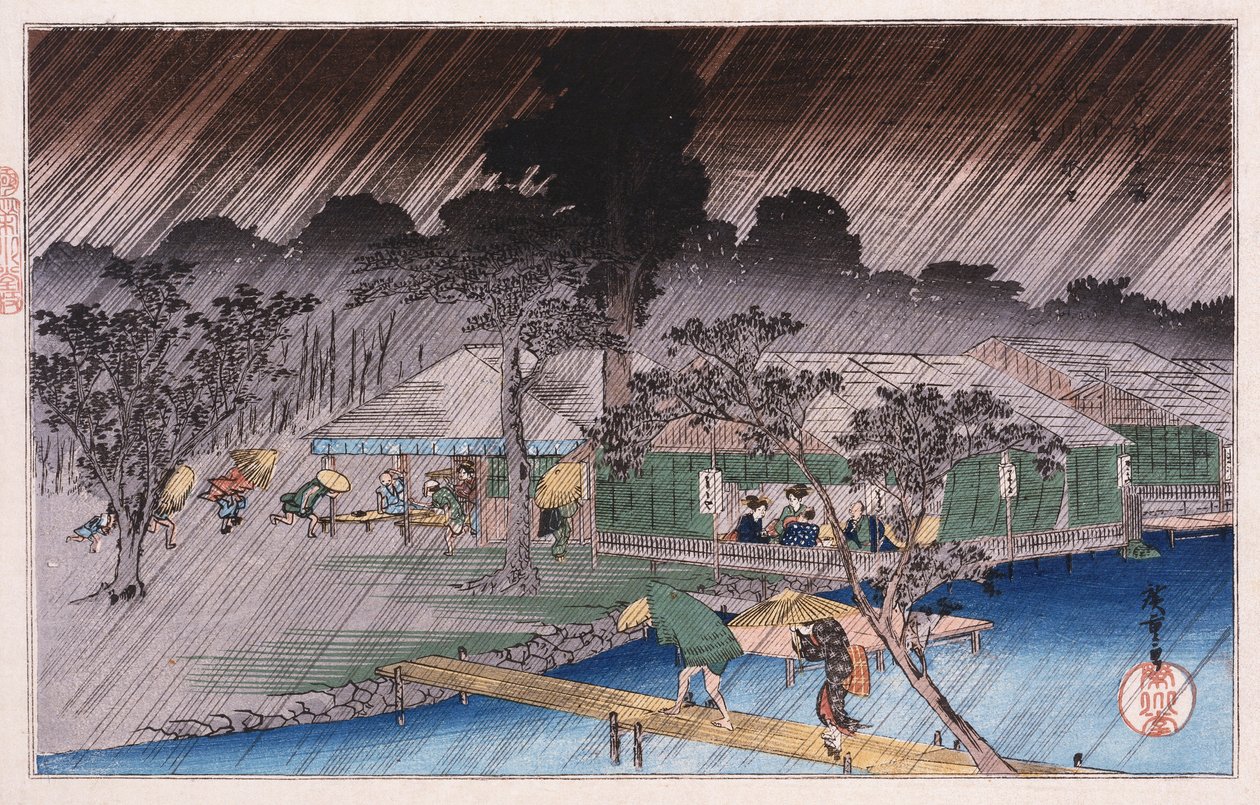 Twilight Shower at Tadasu Bank", fra serien "Famous Places of Kyoto" Ando Hiroshige af Ando or Utagawa Hiroshige