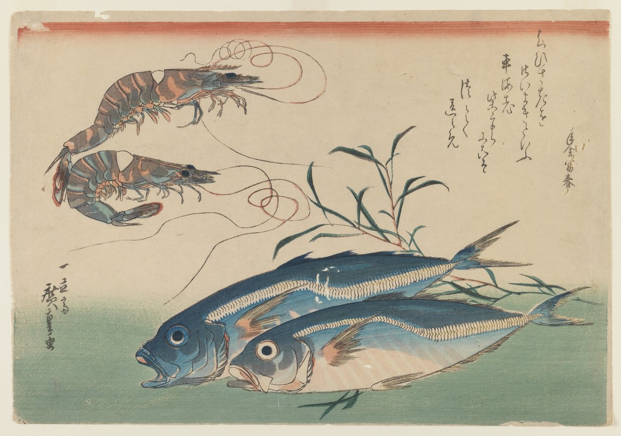 To rejer med to hestemakrel, ca. 1832-33 (farvet træblok på papir) af Ando or Utagawa Hiroshige