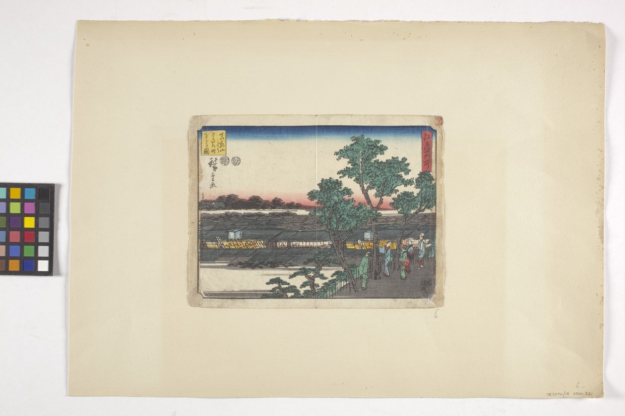 Udsigt over Saruwakacho fra Matsuchiyama (farvet træsnit) af Ando or Utagawa Hiroshige