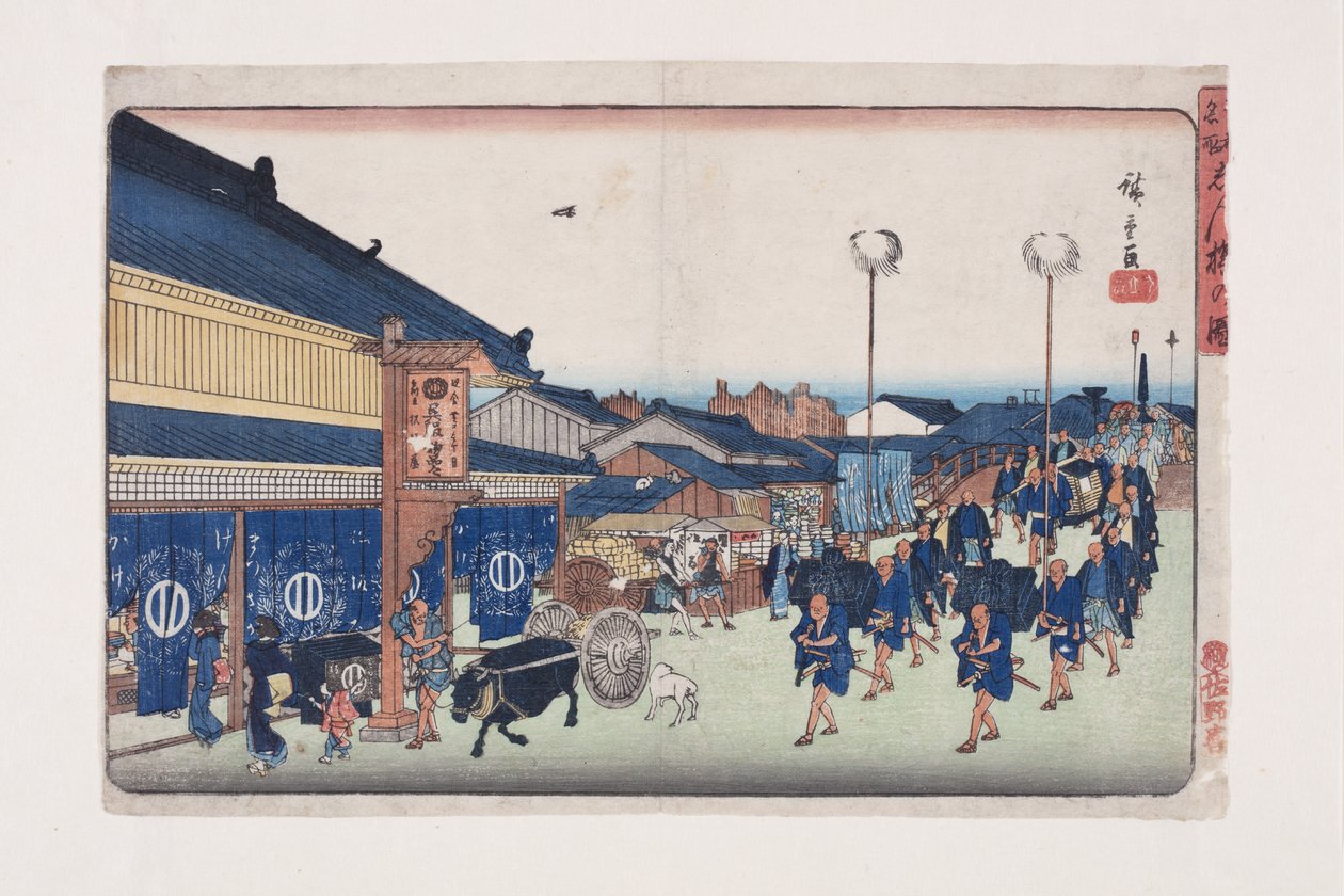 Udsigt over Shinbashi (billede af Shinbashi) af Ando or Utagawa Hiroshige