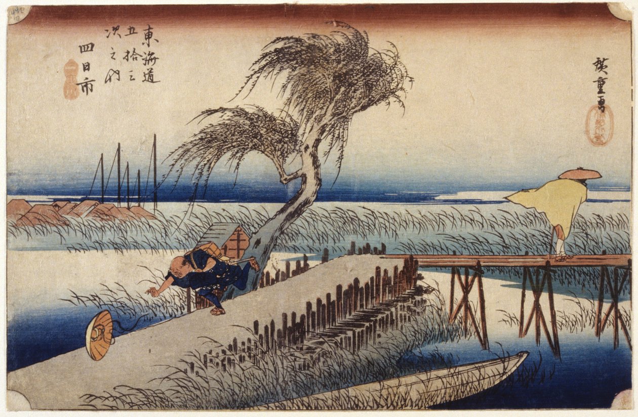 Yokkaichi (Station #44) (træbloktryk i farver) af Ando or Utagawa Hiroshige