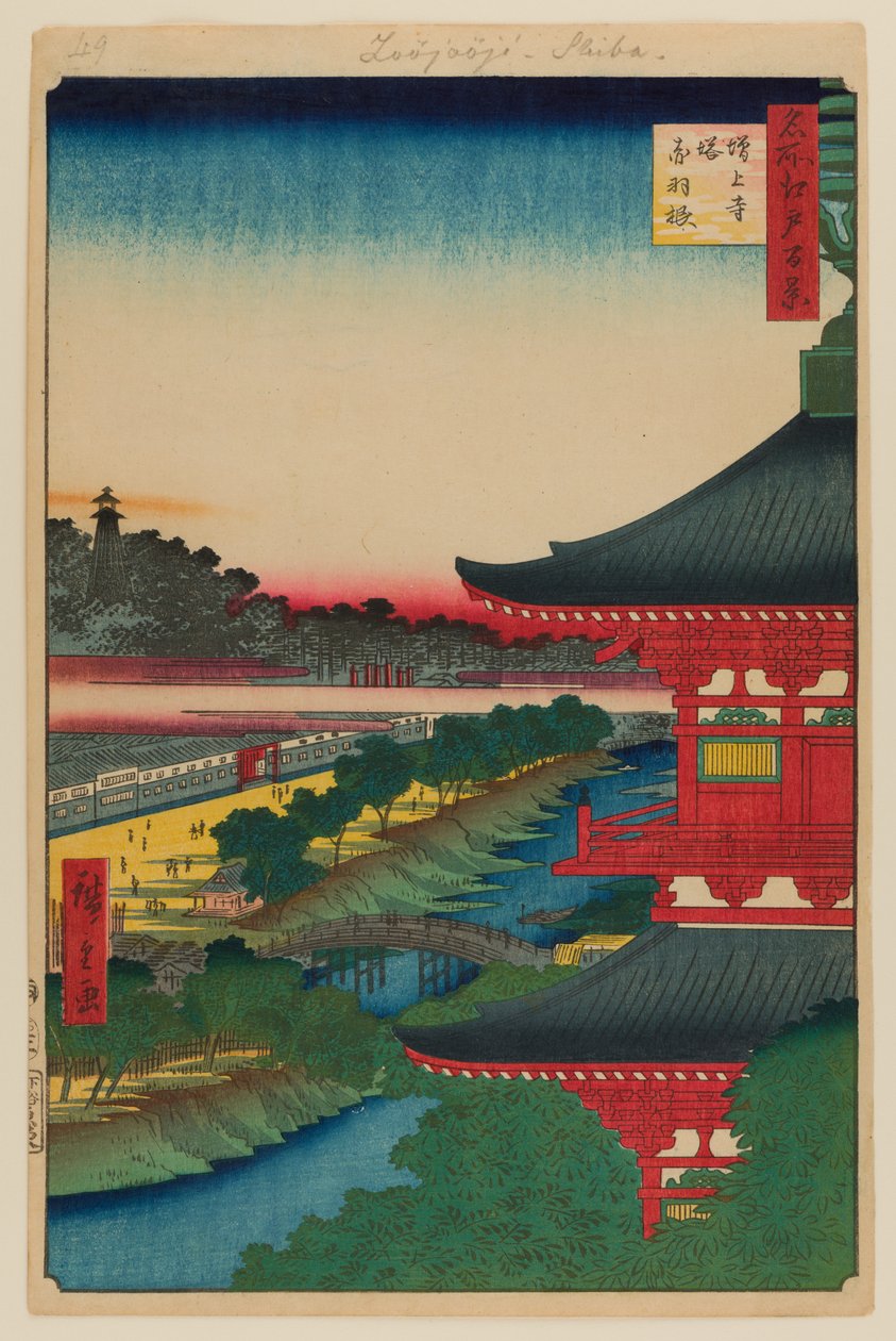 Zojoji-pagoden og Akabane af Ando or Utagawa Hiroshige