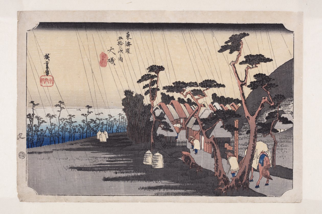 ?iso: Toras regn (?iso, Tora ga ame) (træbloktryk i farver) af Ando or Utagawa Hiroshige
