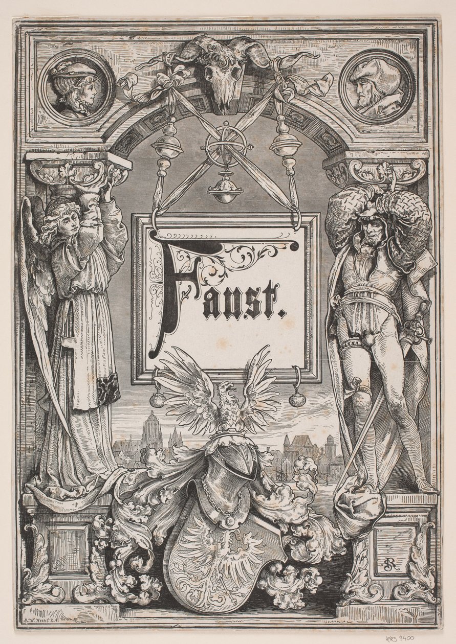 Titelblad og Vignet til en udgave af "Faust", München 1884 af André Bork