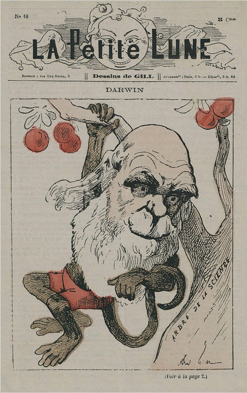 Darwin som abe på La Petite Lune af Andre Gill