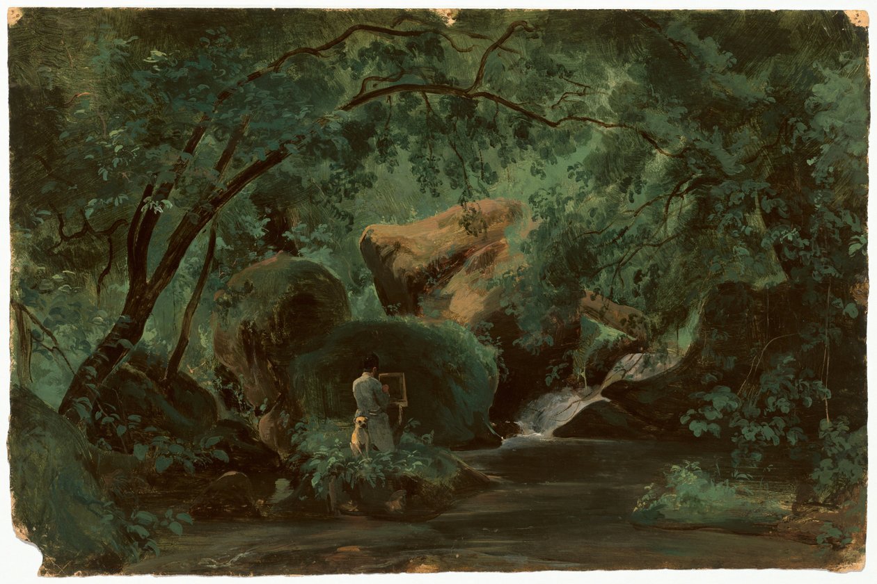 Skovinteriør med en maler, Civita Castellana, 18251830. af André Giroux