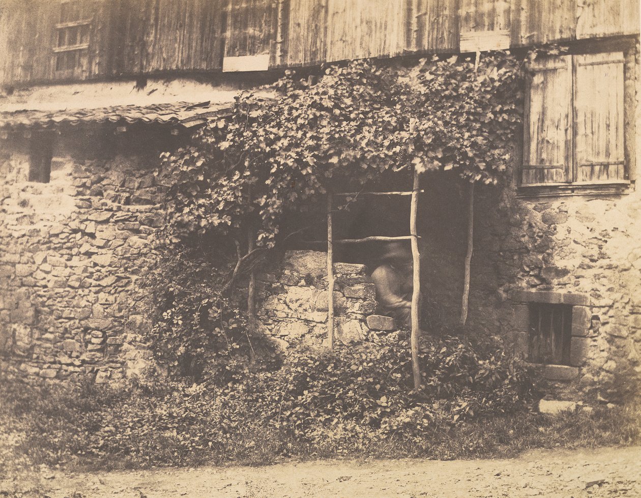 [Rustik bygning med mand under espalier], ca. 1853. af André Giroux