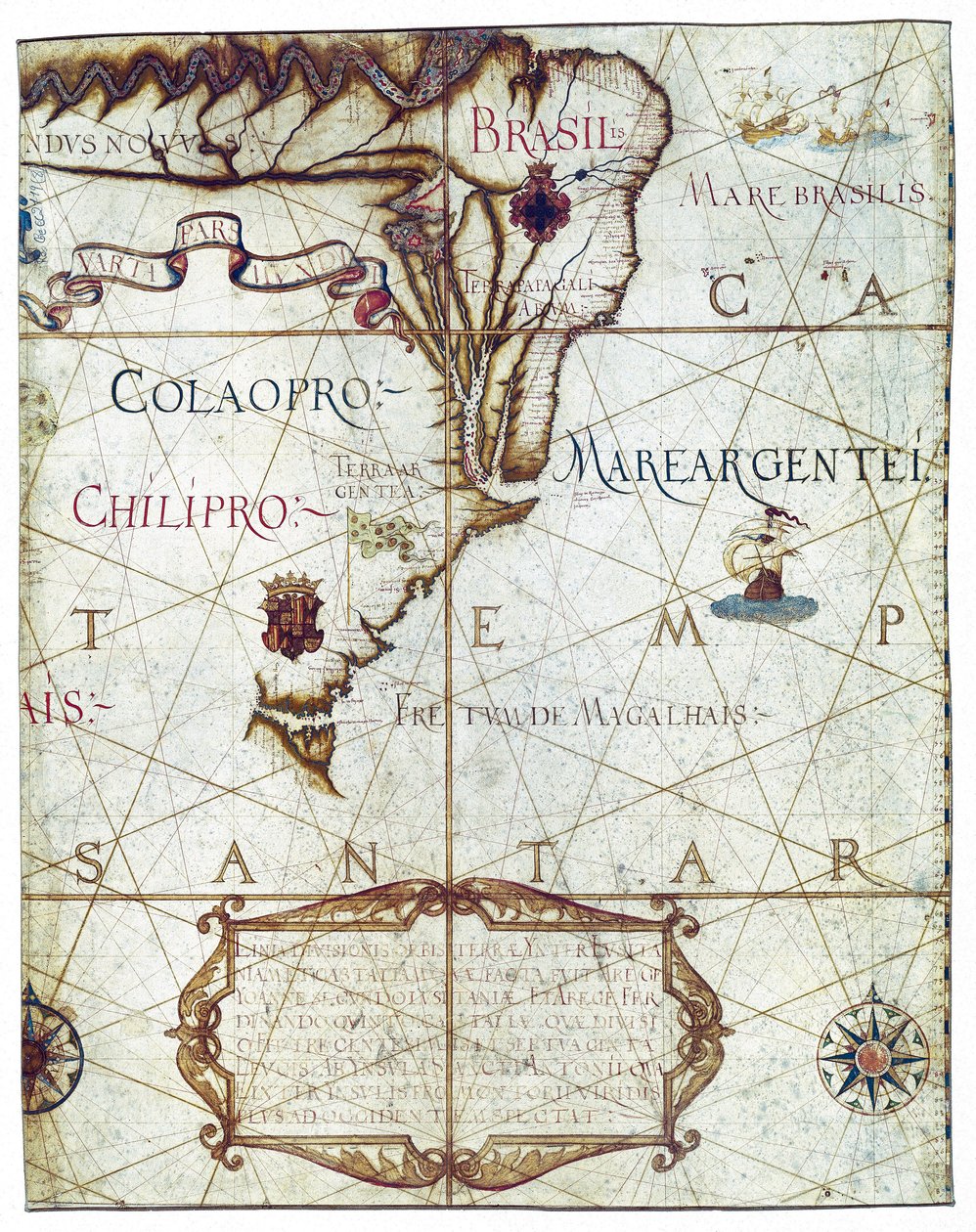 Kort over Sydamerika, i Universa og Navigabilis Totius Terrarum Orbis Descriptio 1559 (farvemanuskript) af André Homem