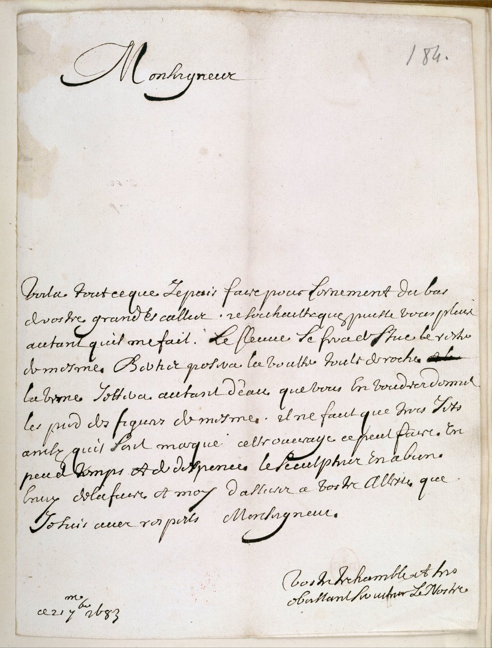 Brev fra Le Nôtre til Grand Condé af Andre Le Notre