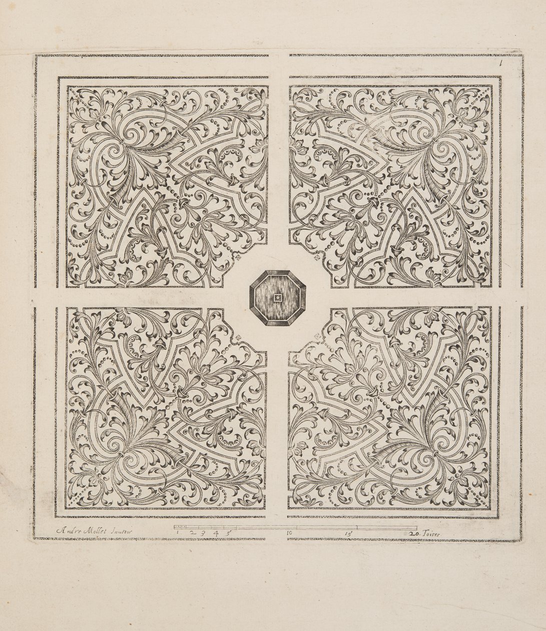 Design for Parterre, fra Theatre des Plans et Jardinages, pub.1652 (gravering) af André Mollet