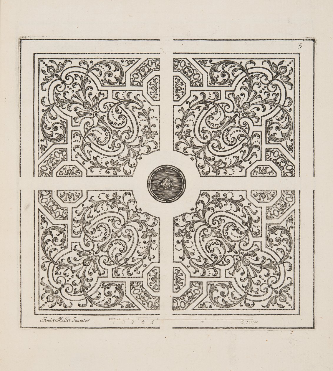 Design for Parterre, fra Theatre des Plans et Jardinages, pub.1652 (gravering) af André Mollet