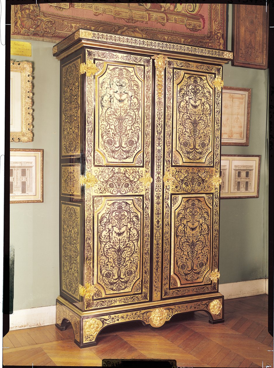 Louis XIV garderobeskab, ca. 1680-90 (bronzemarquetry og træ) af Andre Charles Boulle