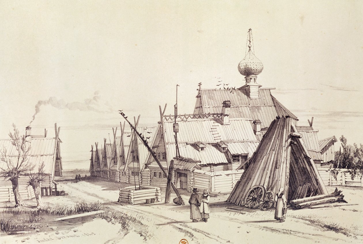 Landsby på vej til Moskva, illustration fra 