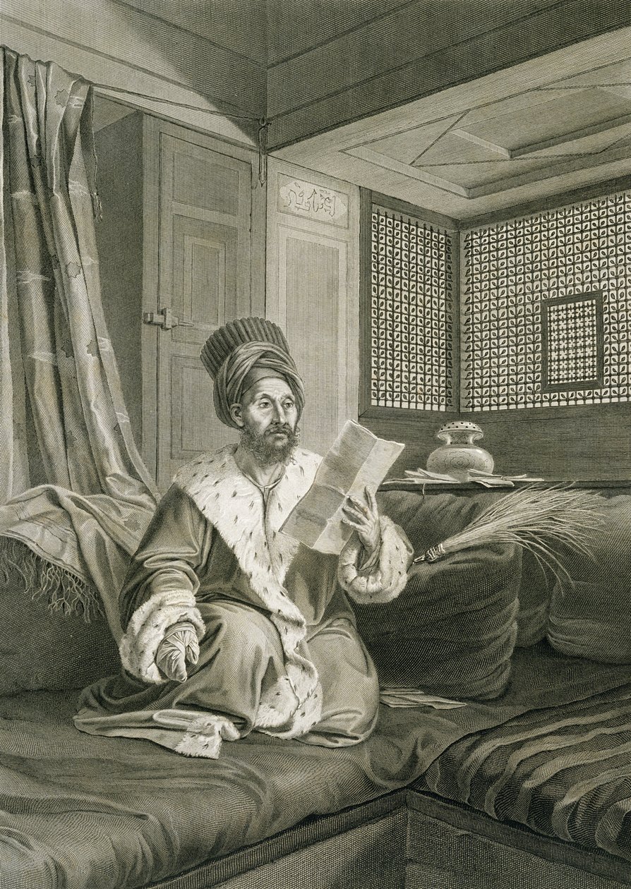 Said Mustapha Pasha såret i slaget ved Aboukir, fra bind II Kostumer og portrætter i "Beskrivelse af Egypten", graveret af Raphael Urbain Massard, udgivet på Napoleons ordre, 1822 (engr af Andre Dutertre