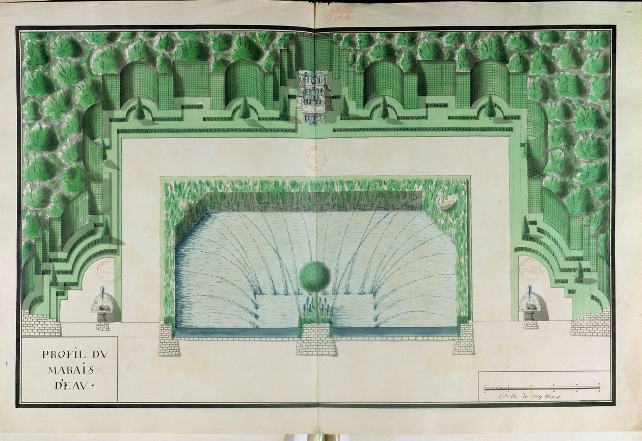 Ms 130747 Design til en vandhave i Versailles af Andre Le Notre