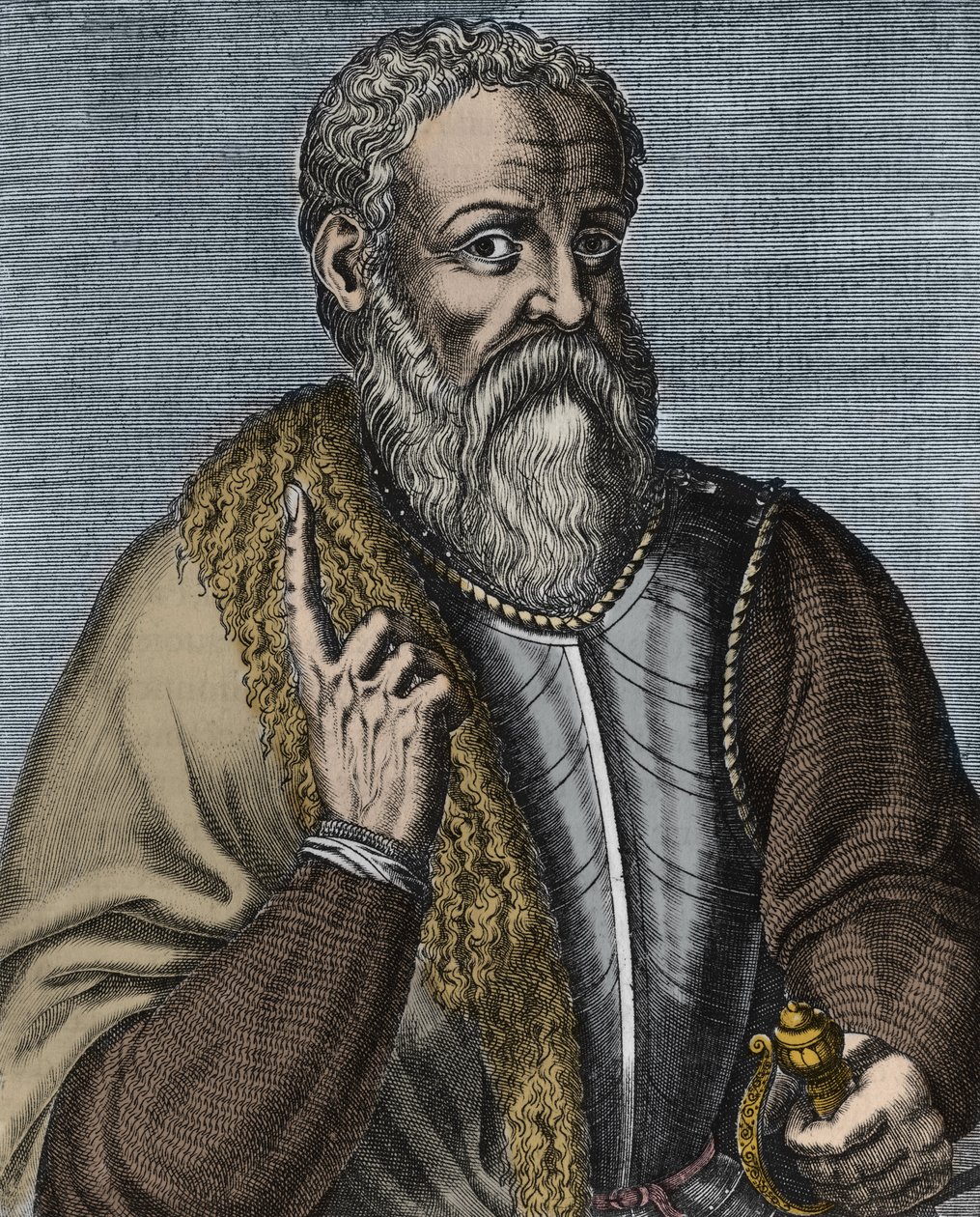 Hernando Cortez eller Cortes (1485-1547) Spansk conquistador-gravering efter Andre Thevet (1516-1590) - Portræt af conquistadoren Hernan (ou Hernando) Cortes ou Fernand Cortez (1485-1547) af Andre (after) Thevet