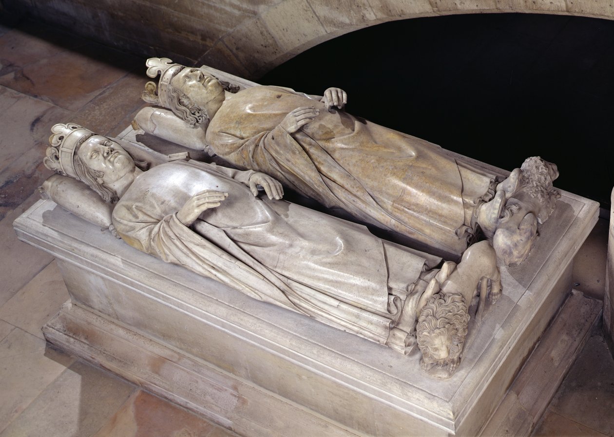 Billeder af Philippe VI (1293-1350) de Valois og Jean II (1319-64) Le Bon (marmor) af Andre Beauneveu