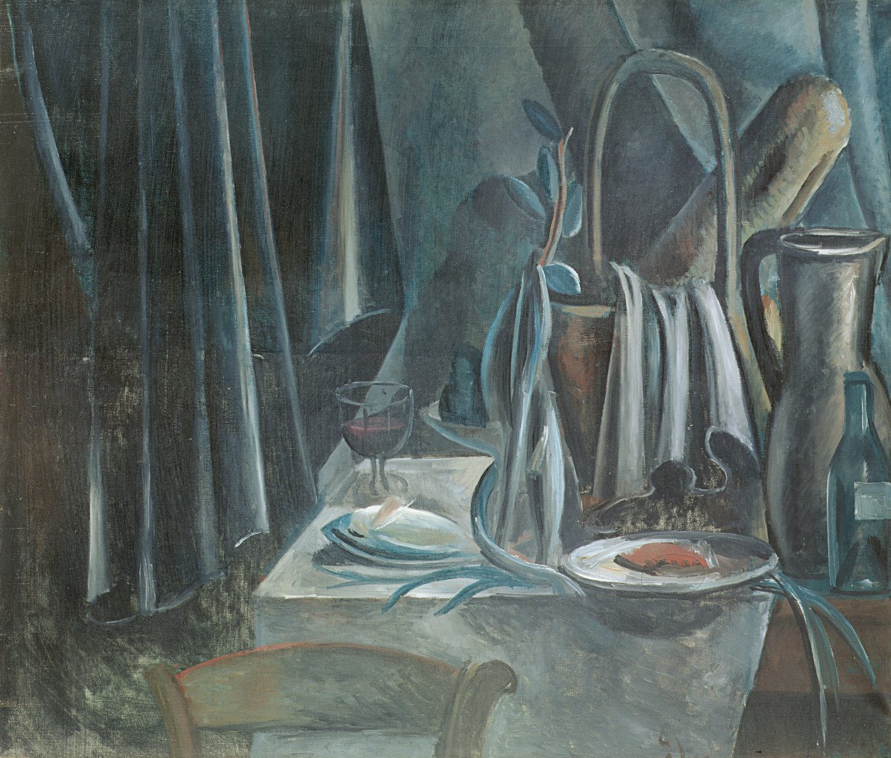 Stilleben med brødkurv, kande og vinglas af Andre Derain