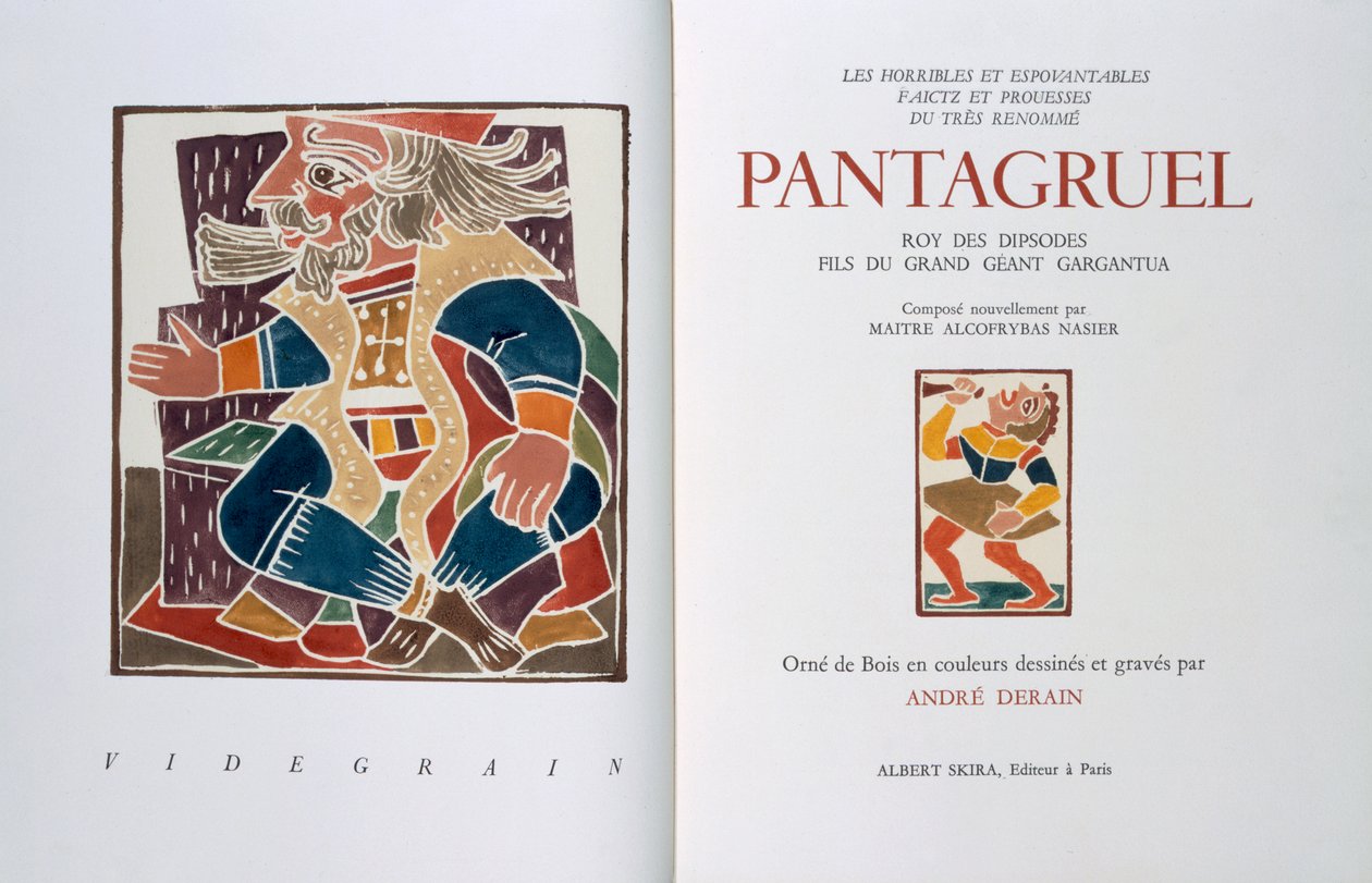 Titelsiden af "Les horribles et espouvantables faictz et prouesses du tres renomme Pantagruel, Roy des Dipsodes, fils du grand geant Gargantua. Compose nouvellement par Maitre Alcofybras Nasier