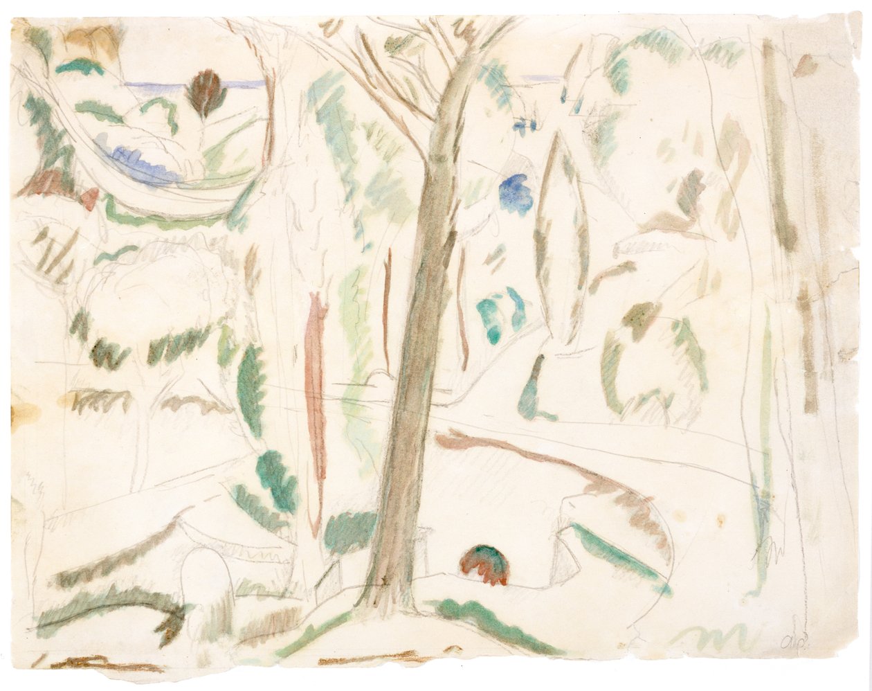 Uden titel (studie til The Turning Road), ca. 1906 (grafit og akvarel på papir) af Andre Derain