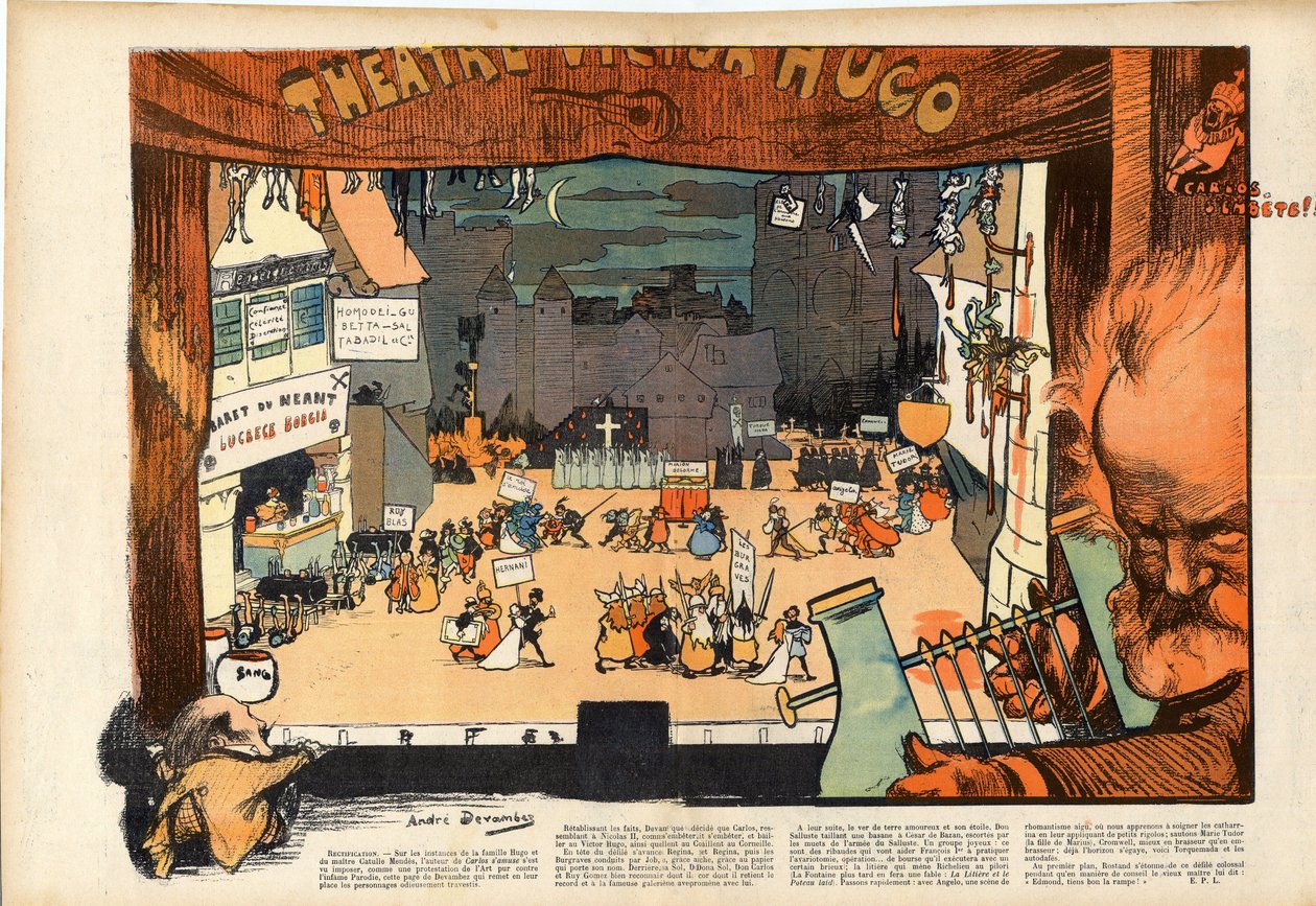 Teater af Victor Hugo af Andre Devambez (1867-1944) karikatur i "" Le rire""" fra 1902 af Andre Devambez