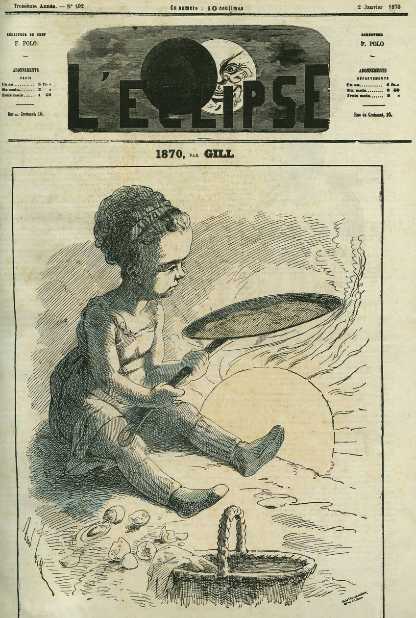 1870, socialt køkken: en lille pige laver en crepe i et komfur opvarmet af solen. Cover i "" L