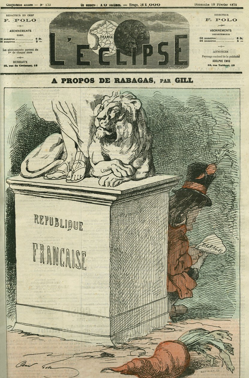 Om Rabagas, evocation af to stykker af victorianske Sardou (1831-1908) om den revolutionære ånd og dem, der lever den med "Rabagas" og "Gulerodskongen". Cover i "" L