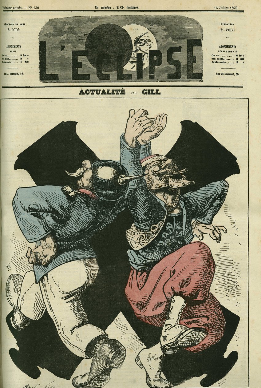 Faktiske, preussiske soldater og franskmænd danser foran den fransk-preussiske krigs kanoner. Cover i "" L