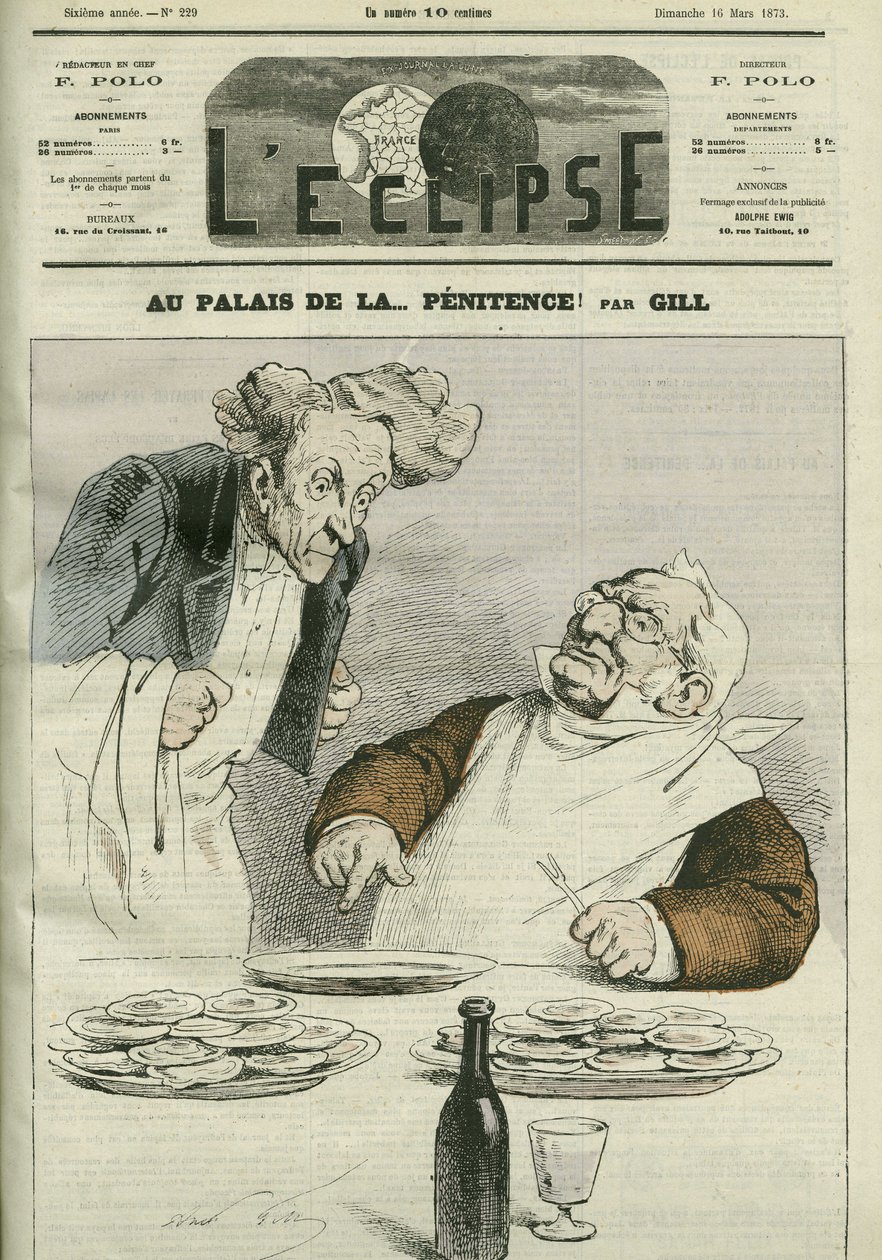 Ved angerens palads, karikatur af republikkens præsident Adolphe Thiers (1797-1877). Cover i "" L