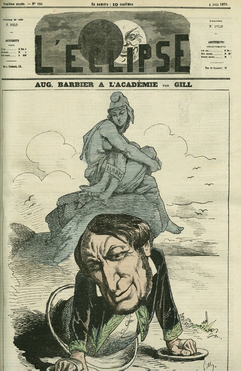 Auguste Barbier (1805-1882), fransk digter valgt til det franske akademi i 1869. Forside i "" L