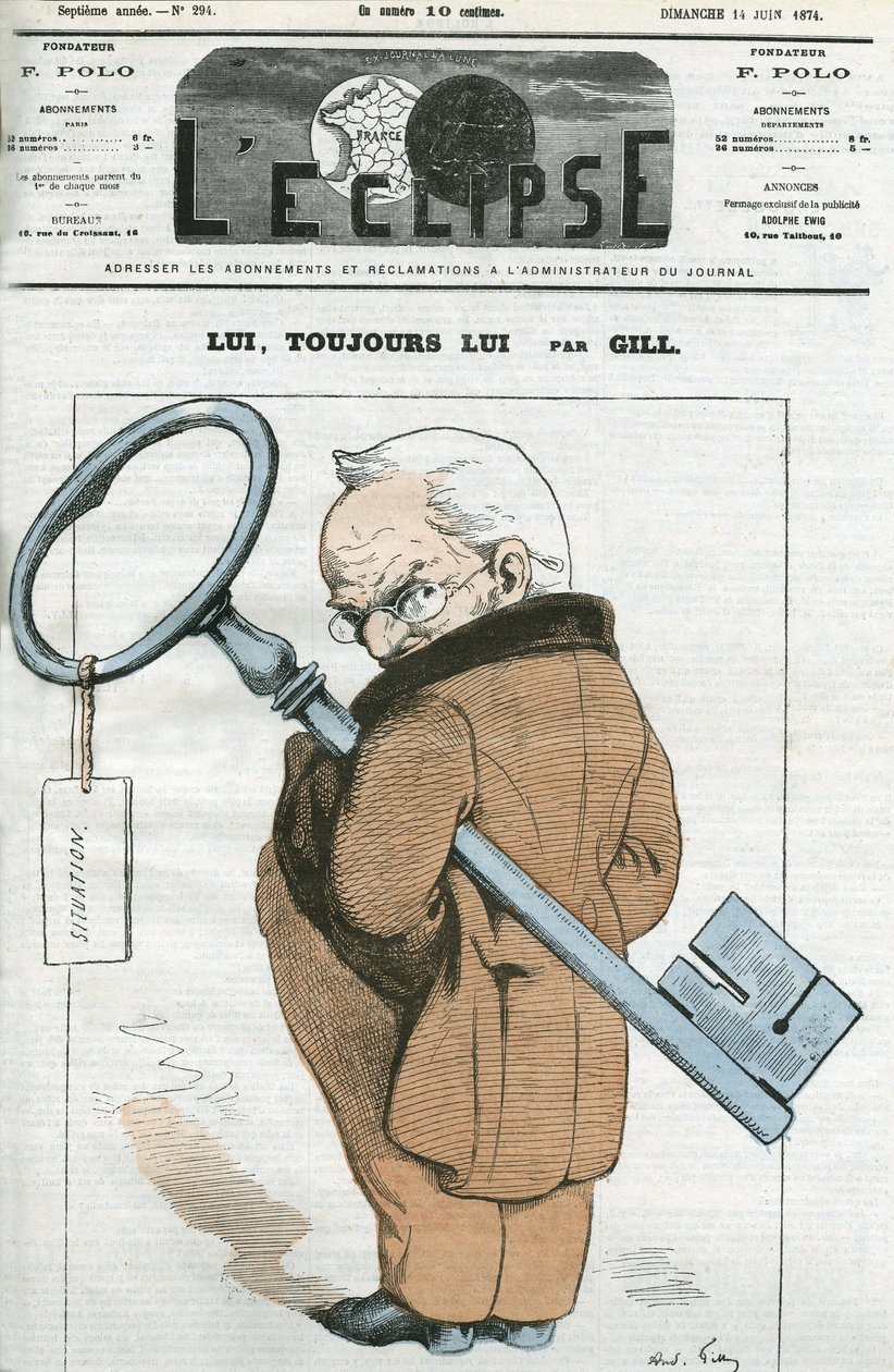 Tegneserie af Adolphe Thiers (1797-1877), fransk statsmand. Cover i "" L