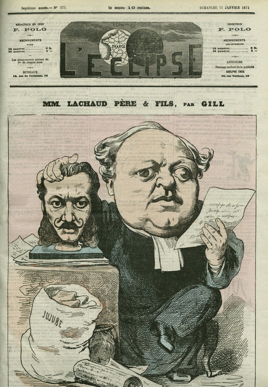 Tegneserie af Charles Lachaud (1817-1882), fransk advokat. Cover i "" L