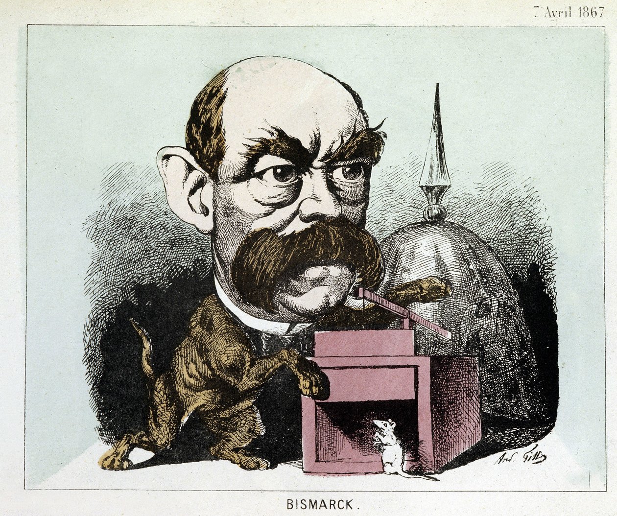 Tegneserie af grev Otto Eduard Leopold von Bismarck (1815-1898), kansler for kongeriget Preussen - tegneserie af Gill af Andre Gill