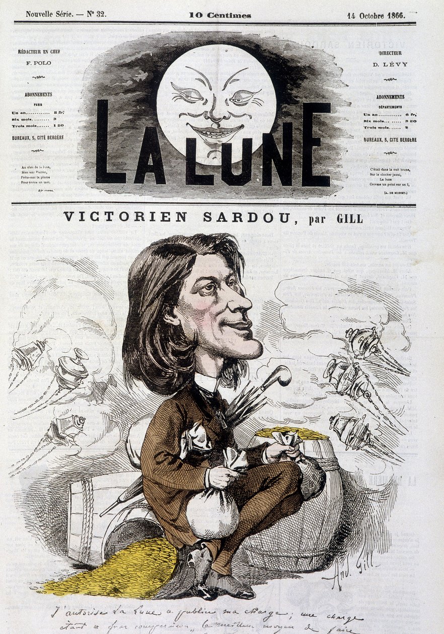 Tegnefilm af Victorian Sardou af Gill - Forside af Månen af 14/10/1866. af Andre Gill